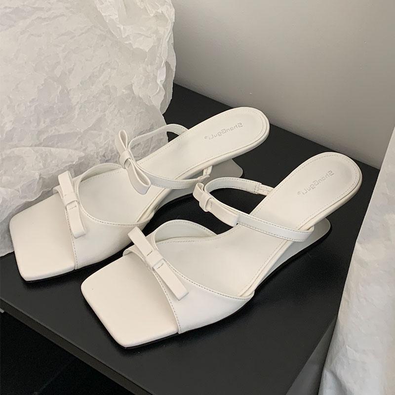 

Fashion Fashion Butterfly-Knot Footwear Wedges Heeled Slippers Shoes For Ladies New In Women Wedges Slippers Female Slides Sandals Pumps 35 бежевый