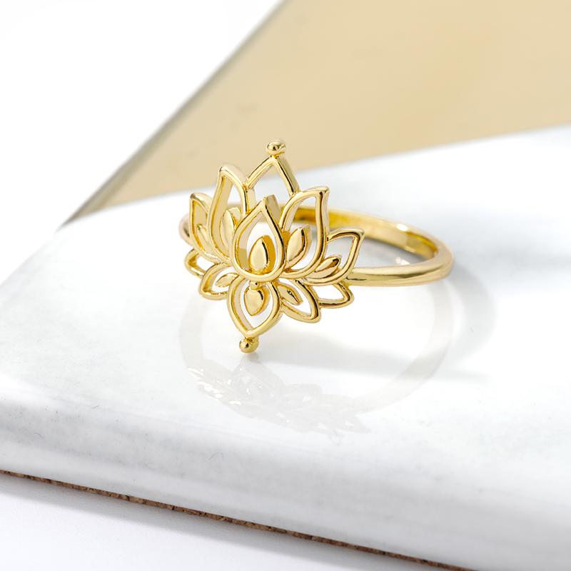 Vintage Lotus Rings for Women Teens Stainless Steel Wedding Ring Gothic Aesthetic copper Color Rings Zircon Gift bague femme
