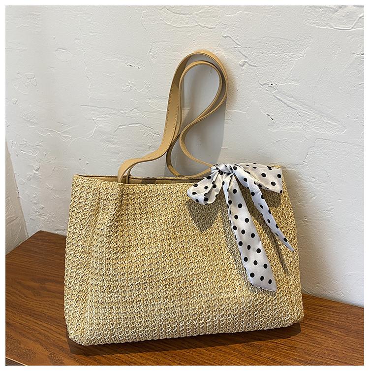 

Elegant Large Woven Tote Handbag For Women Trendy Casual Shoulder Bag In Light Beige And Khaki Khaki