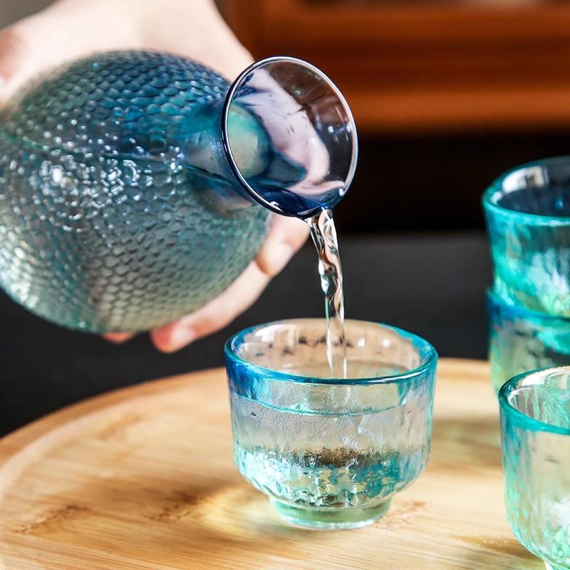 Japanese Glass Small White Wine Cup Sake Pot Wine Set Household Wine High Appearance Vintage Fengguo Wine Cup
