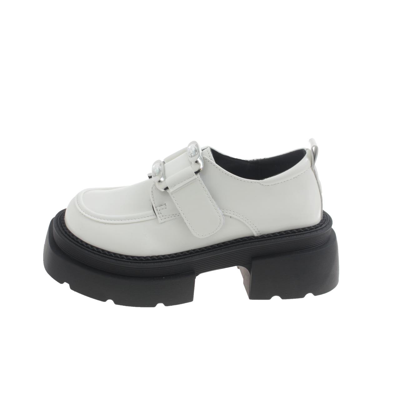 

Женская весенняя новая кожаная обувь на липучке в стиле ретро, универсальная обувь на платформе, маленькие кожаные туфли в британском стиле 40 белый