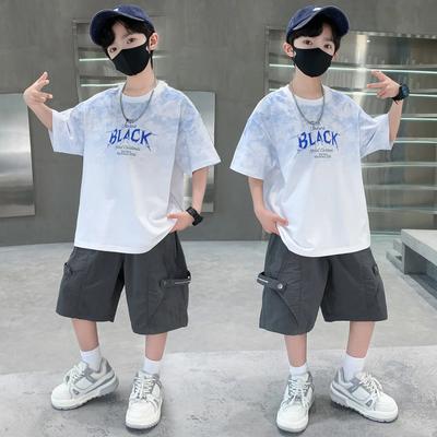 Conjunto de Ropa de Verano para Niños: Conjunto Informal Deportivo de Dos Piezas: Camiseta Ligera + Pantalones Cortos para Niños Mayores