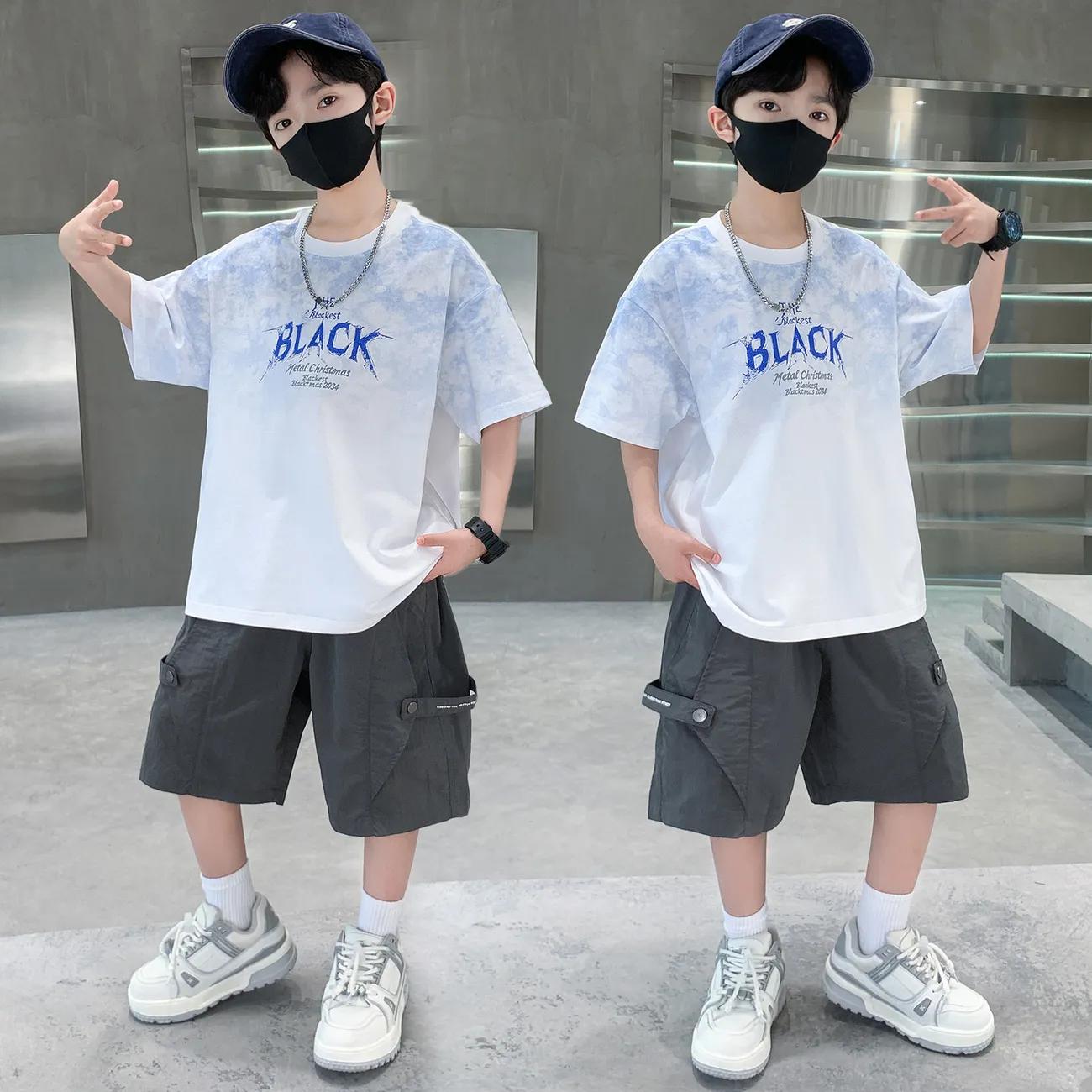 Boys  Summer Outfit Set: Lightweight T-Shirt + Shorts for Older Boys Casual Sports Two-Piece Set 120 синий