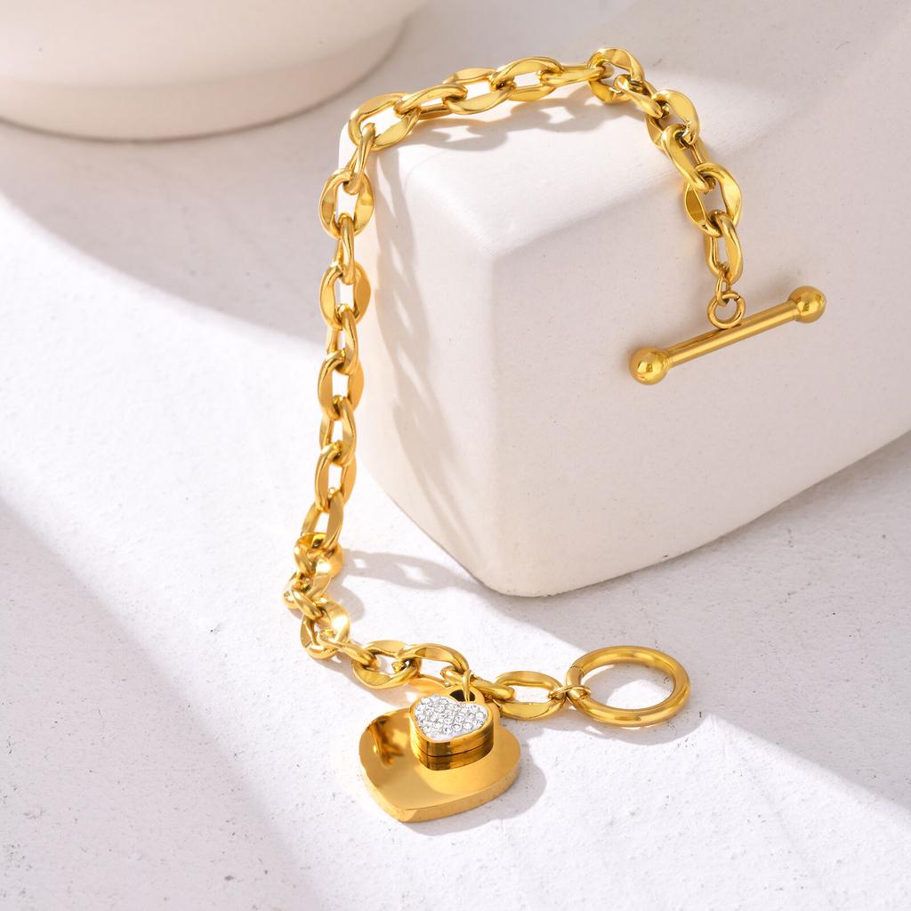 Double Love Heart Charm Bracelets Girls Silver Gold Color Stainless Steel Bracelet For Women Steel Hand Chains Wristband Jewelry