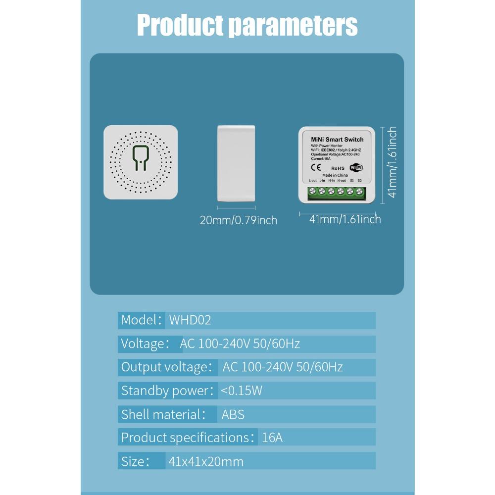 Interruptor WiFi, relé, interruptor inteligente, interruptor remoto con cableado de fase/neutro, control por aplicación con temporizador, compatible con Alaxe.