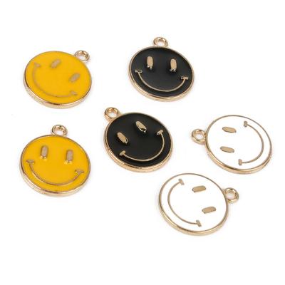 9/10Pcs 20mm Smile Round Drop Oil Alloy Pendant For Jewelry Component Making DIY Necklace Bracelet Earring