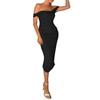 Stylish and elegant one-word shoulder evening dress, new temperament, sexy split-ended slim-fitting hip-wrapped dress