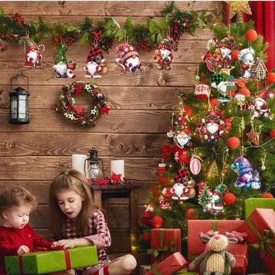 24pcs/set Santa Claus Gnomes Christmas Tree Ornament Handmade DIY Xmas Hanging Tags Pendant Happy New Year