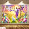 2D Christian Easter Backdrop Jesus Cross Floral & Eggs Party Banner