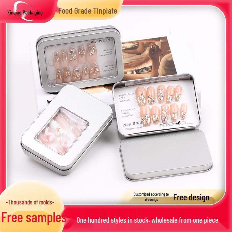 Ready Stock Tin Wearable Nail Storage Box with Window - Manicure Packaging E18