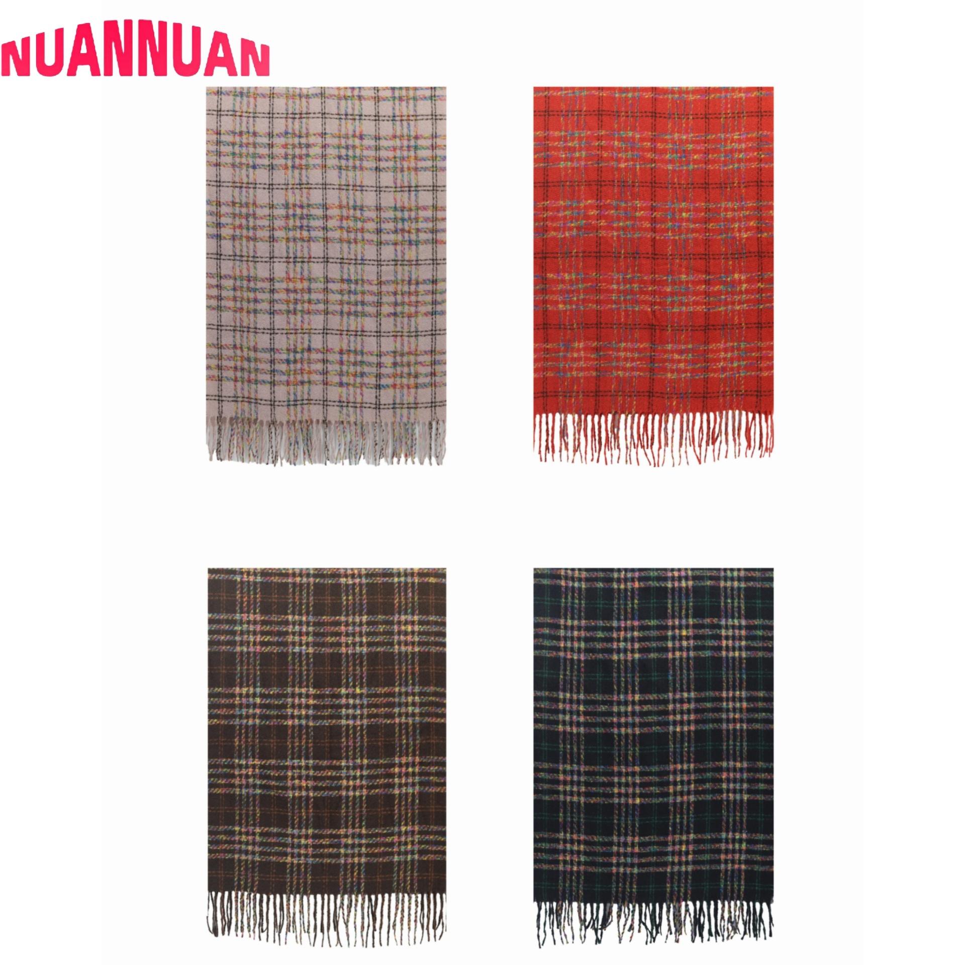 

Color striped plaid, warm in autumn and winter, windproof and cold-proof, unisex commuting, large size versatile fringed scarf 180cm*65cm 250g темно-зелений колір