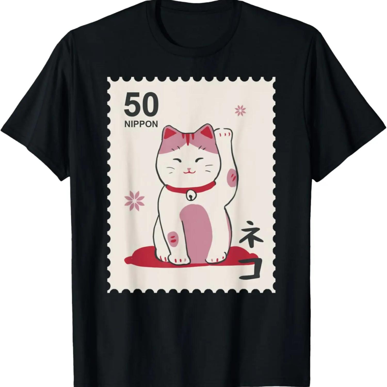 

Япония манэки-нэко Кот Традиционная японская графическая футболка XXXXXL чёрный