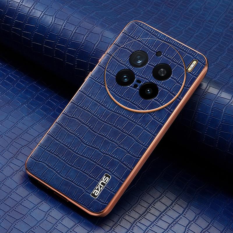 

Crocodile Pattern Electroplating Design Leather Silicone Phone Back Case Cover For VIVO 200 Pro X100 Ultra X90 Pro Bumper Coque X200 Pro синій