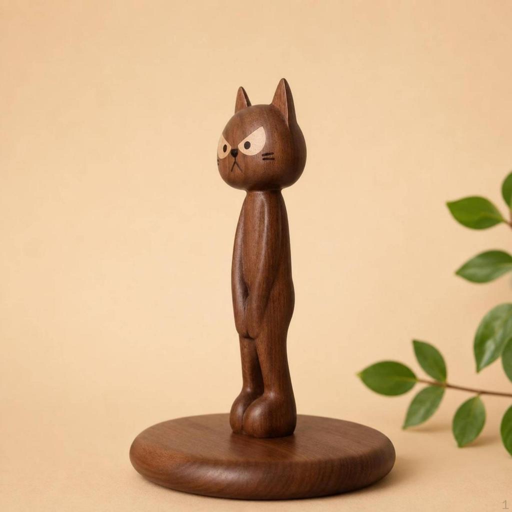 Wooden Cat Paper Towel Holder Carved Base Tissue Black Walnut