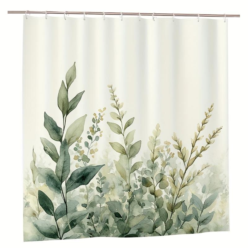 Sage Green Leaves & Flowers Shower Curtain - Cute Farmhouse Design Includes 12 Hooks Polyester Fabric Bathroom Decor