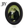 Modern Wood Wall Decoration Abstract Art Cat Decor, Oval 2D Framed Funny Painting Contemporary Birch Print, Vintage Ornament for Living Room