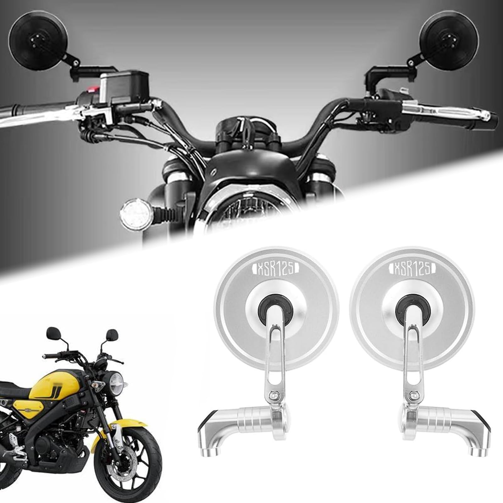 

XINMOZR FOR XSR125 XSR-125 Adjustable Mirror Motorcycle Retro Rearview Mirror Aluminum Alloy Motorcycle Repair Accessories (Silver, Logo) with logo серебряный