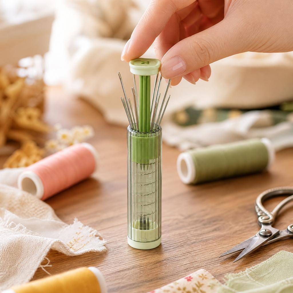 Magnetic Press Storage Needle Case Set with Transparent Container and Stainless Steel Needles for Sewing and Crafting Organization