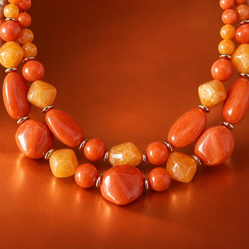 Beaded Necklace with Coordinated Drop Earrings, Double-Strand Layering, and Irregular Acrylic Beads Jewelry Set