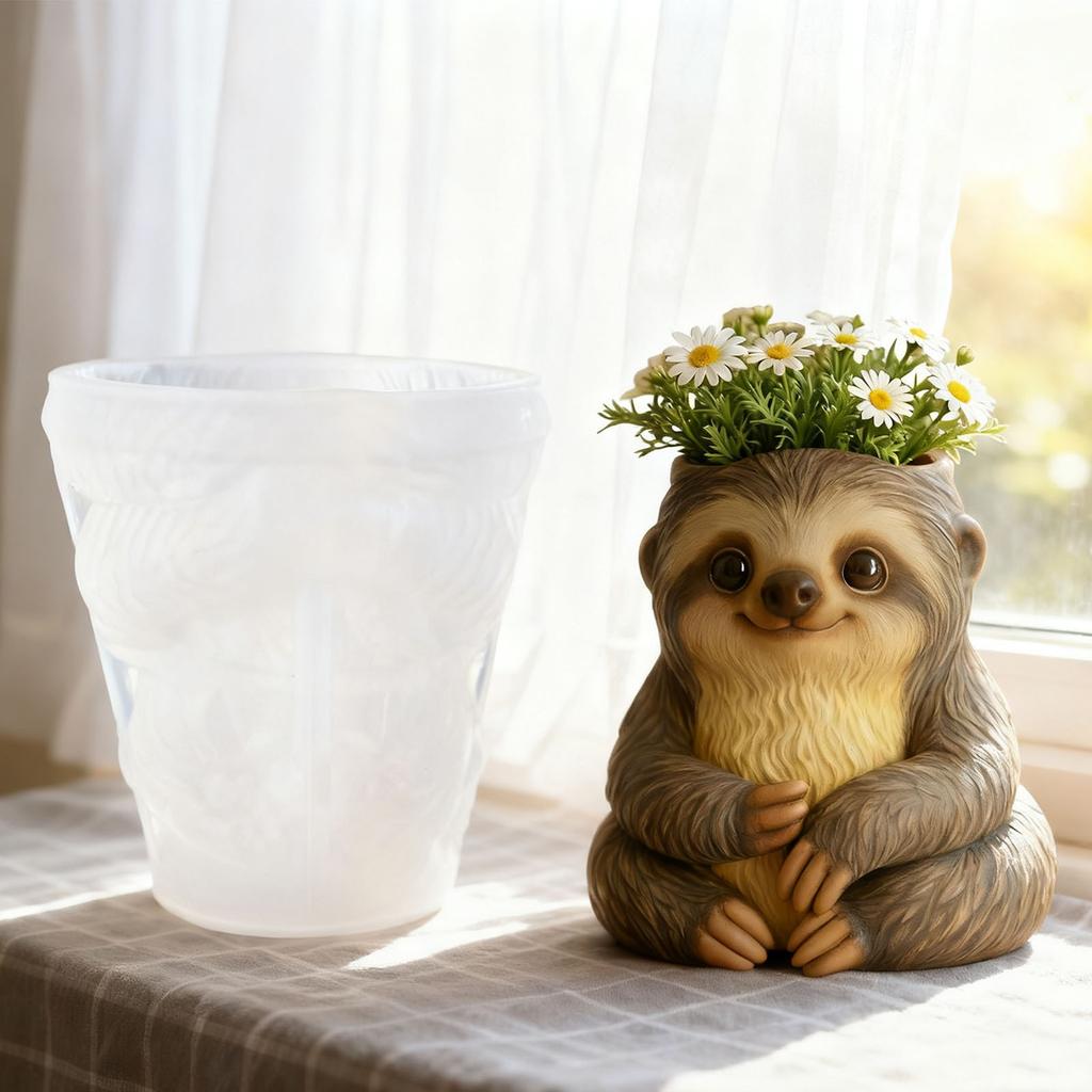 Small Flower Pot Mold Reusable Cement Gypsum Mold 3d Sloth Silicone Mold Cute For Crafting Home Decor Living Room