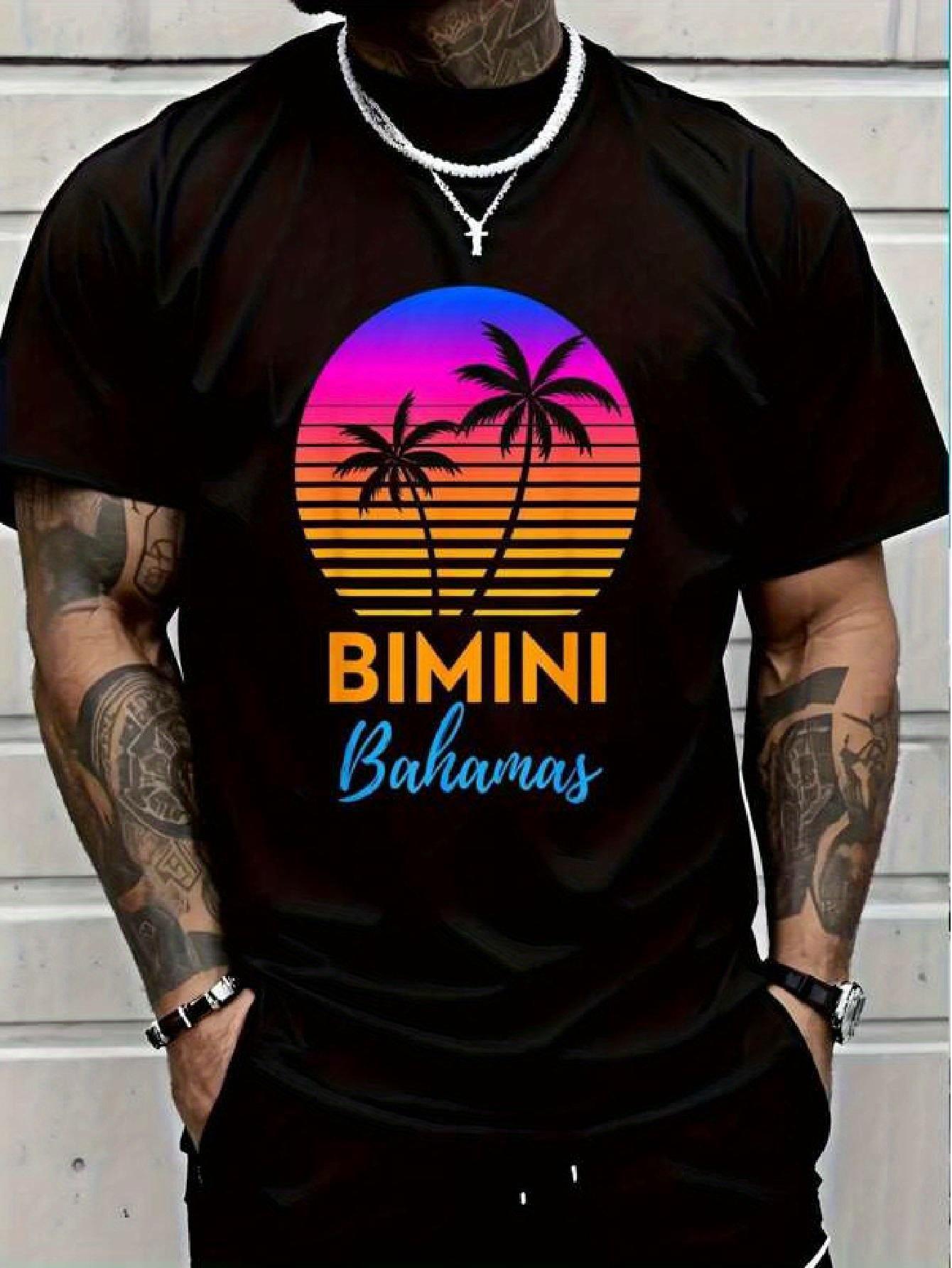 Vintage Bimini Bahamas Beach T-shirt - Heavyweight 100% Cotton Tropical Sunset Graphic Tee L