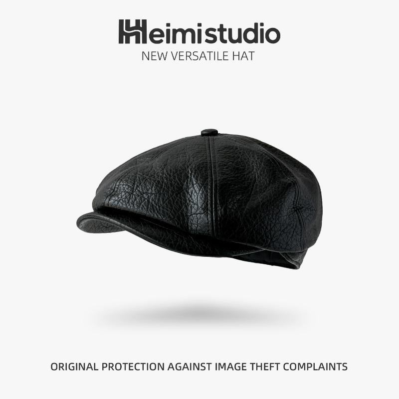 25 early autumn new lychee pattern retro modern leather pu street fashionable forward hat daddy hat