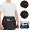 Waist Skirt with Three Pockets, Black Short Apron for Servers, Half Cut Short Apron