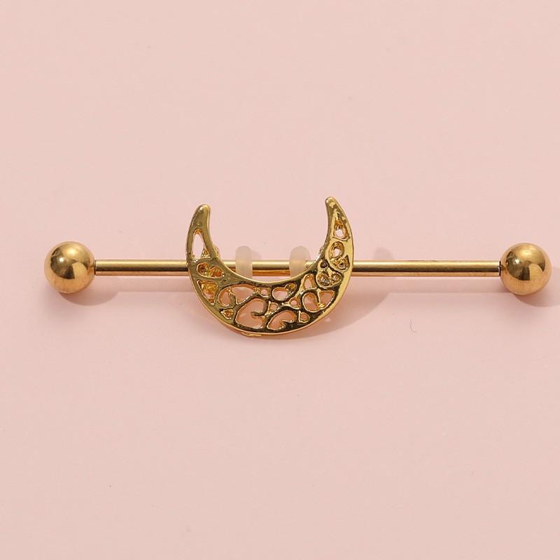 Stainless Steel Long Ear Bridge Piercing Jewelry With Small Gold Snake Bee Double Holes