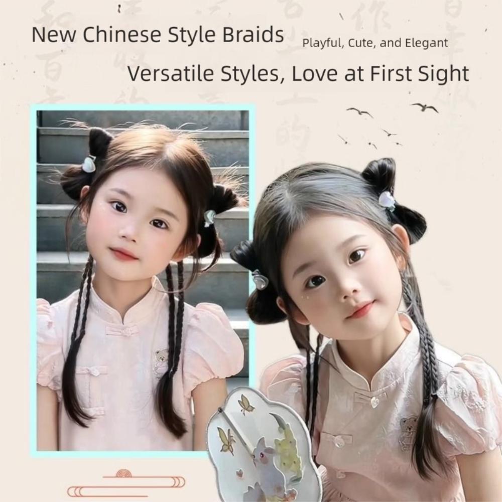 2pcs Hair Bands Pony Tail Hairpiece Fake Braids Twist Braid Wig Children Bowknot Ponytail Girls