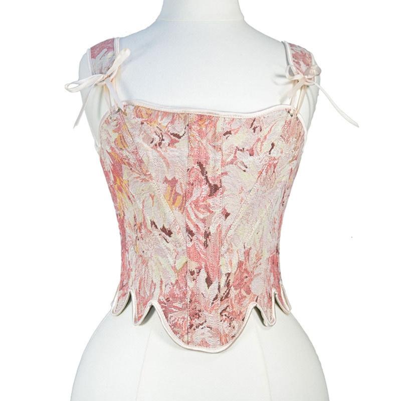 Tie Up Corset TankTop for Women Slimming Body Shaper LaceUp Tied Waist Trainer Girdle Teens Girl French Style Bustier