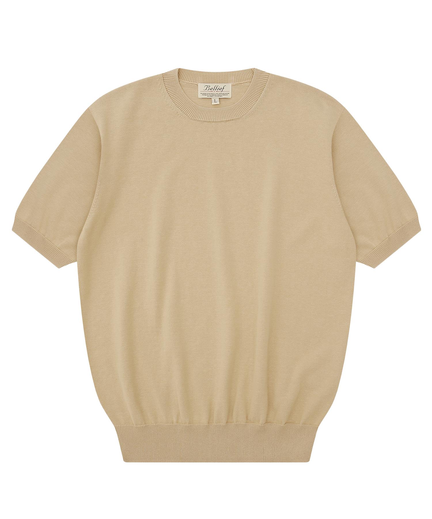 Belief Essential Short Sleeve Round Knit (Beige) M