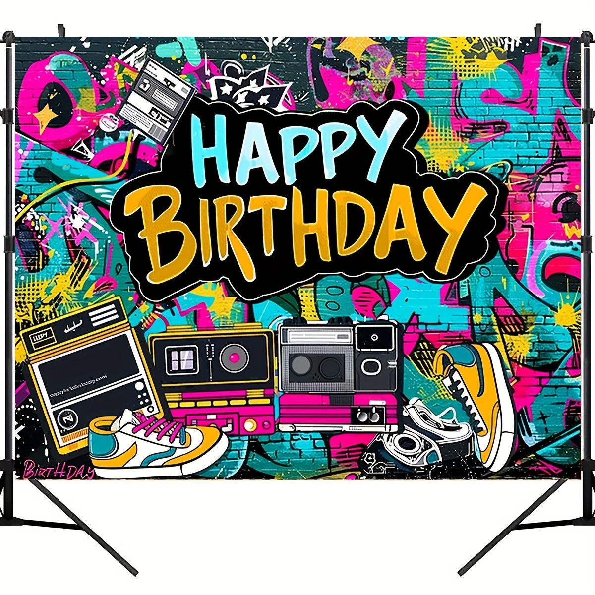 Retro Backdrop Banner - Vibrant Graffiti Design, Urban Retro Style, 80s 90s Theme, Birthday Party Cake Table Decoration 180x230cm