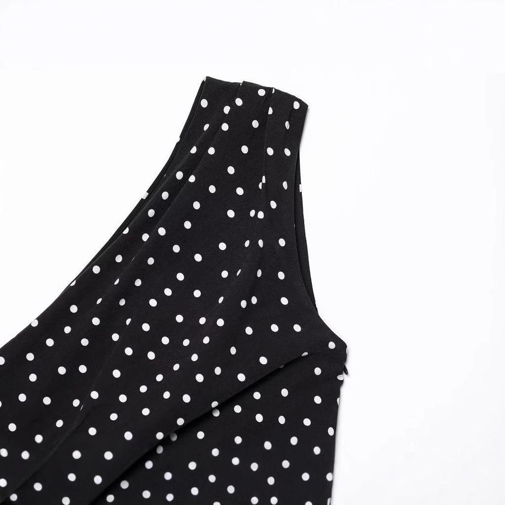 Polka Dot One-Shoulder Pleated Super Short Dress with French Design