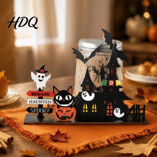 Compact Ornament for Dining Tables Halloween Wooden Tabletop Signs Decor Haunted House Ghost Pumpkin Black Seasonal Home Accents Parties Cat