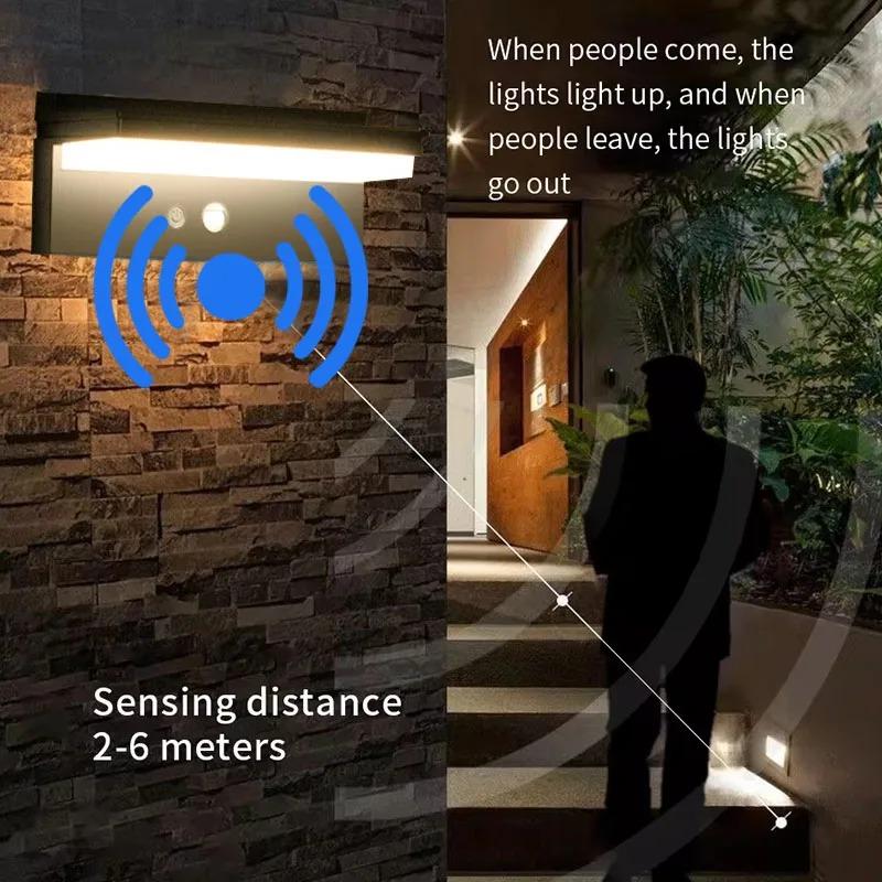 Solar Motion Sensor Lamp Outdoor LED Wall Lights IPX5 Waterproof Courtyard Lighting for Yard Garden Fence Exterior Wall Porch