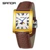 Sanda Elegant Ladies' Square Alloy Waterproof Quartz Watch with Roman Numerals and Moon Phase.