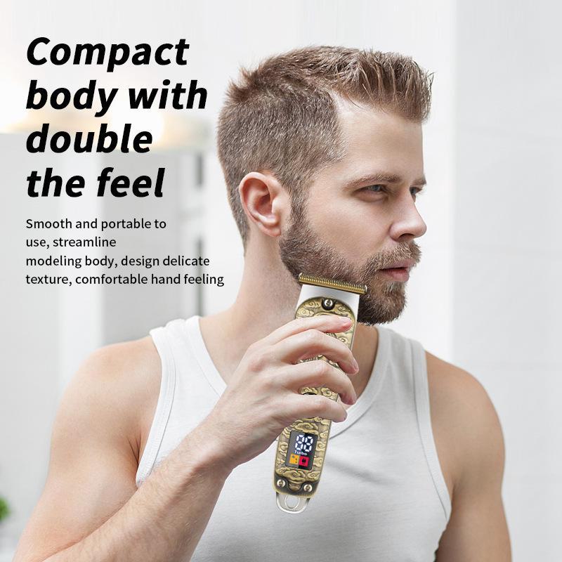 Bronze Rechargeable Hair Clipper Set with Digital Display - Hair Salon Electric Clipper