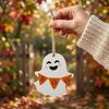Halloween Wall Ornaments Ghost Wooden Hanging Sign with Hemp Rope, Cute Holiday Pendants for Home Party Decorations
