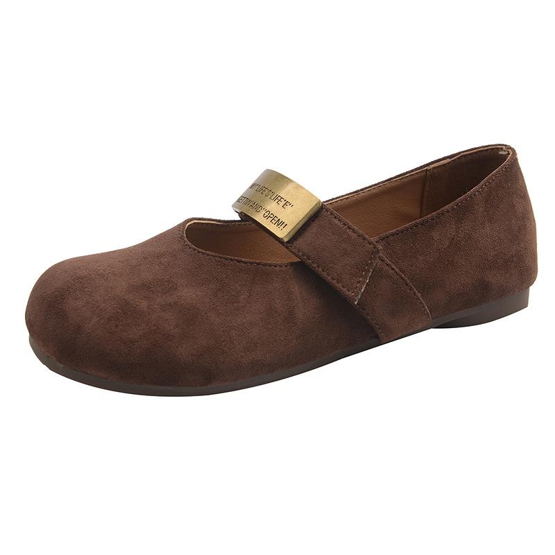 Metal Buckle Soft Sole Mary Jane Shoes Women's 2025 Spring New One-word Buckle with Round Head Temperament Single Shoes Flat Grandma Shoes