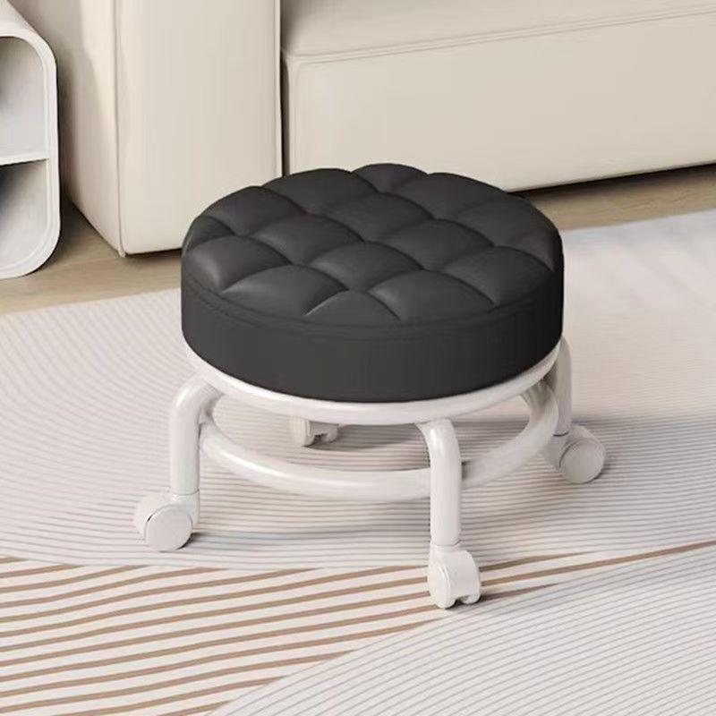 Универсальный колесный маленький табурет 360° вращающийся детский роликовый низкий табурет бытовой ходячий круглый стул для переобувания многофункциональный табурет чёрный