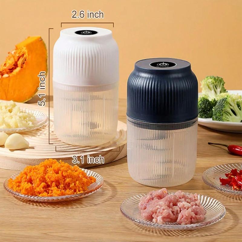 Elektrischer Knoblauchschneider, USB-Aufladung, Kabelloser Elektrischer Lebensmittelzerkleinerer, Ein-Knopf-Bedienung, 4 Scharfe Edelstahlklingen für Fleisch, Obst, Gemüse