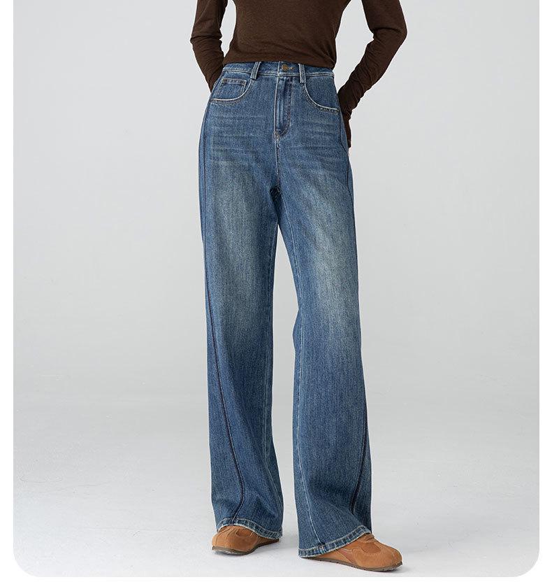 Xin Ge 3D Color Block High Waist Wide Leg Jeans for Women – Spring/Autumn 2026 Slimming Loose Fit.