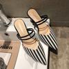 Elegant Women Heeled Shoes Luxury Heel Shoe Striped Black Summer Women Sandals Fashion Designer Summer New 2026 High Slippers
