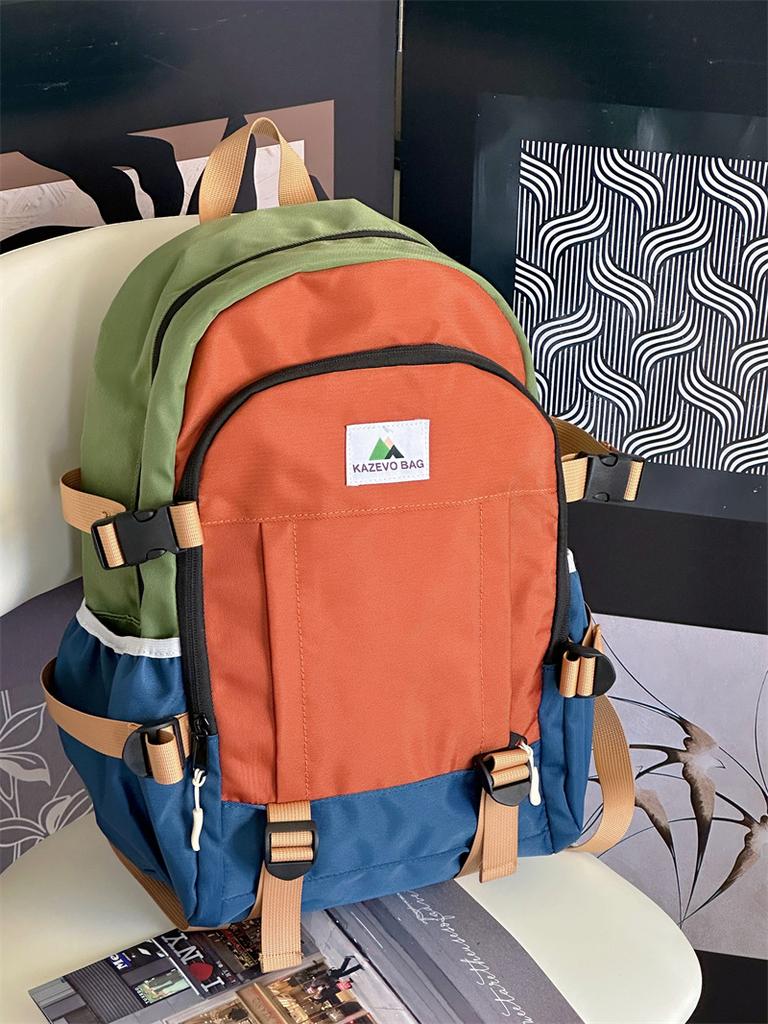 New contrasting color casual backpack large capacity personalized campus style junior high school student backpack
