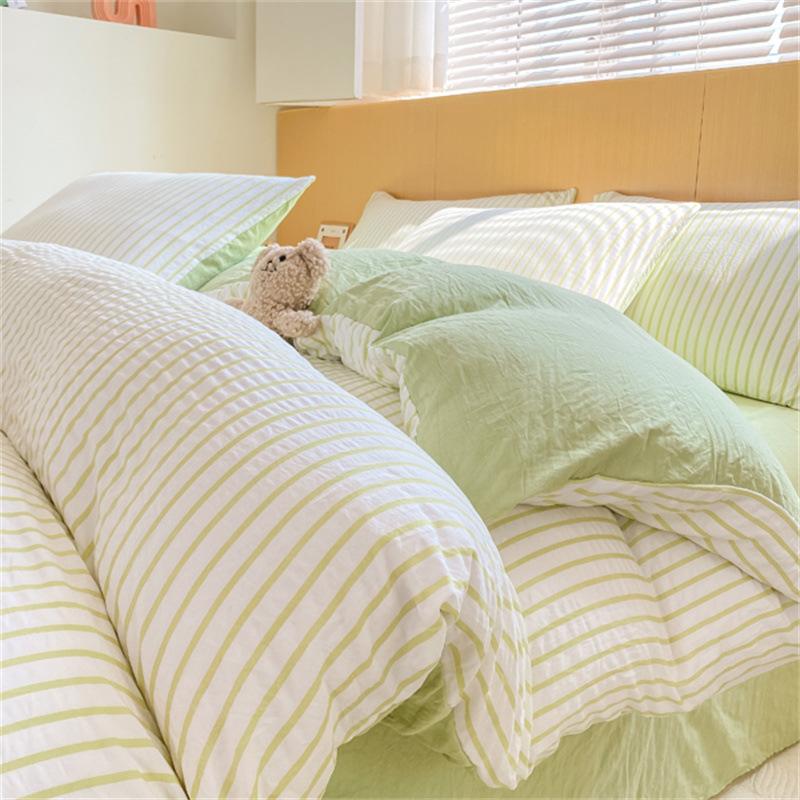 Solid Color Washed Cotton 4 Piece Breathable Single Comforter Set Super Soft Class A Mother & Baby Grade Can Sleep Naked Comforter Cover