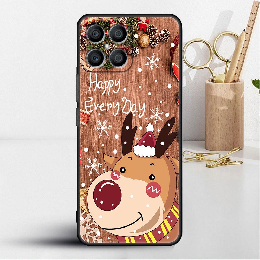 Red Nose Elk Santa Claus Case For Huawei Honor X8 X9 P50 X7 50 20 8X Play 9A P40 P30 Lite P Smart 2021 Black Phone Coque