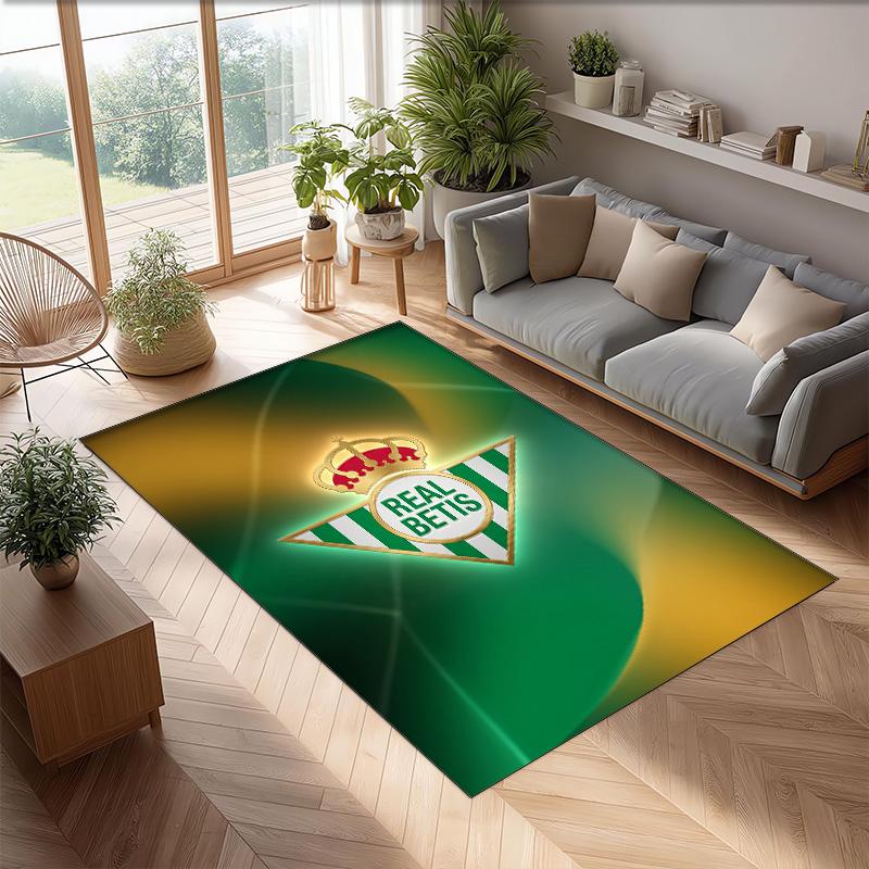 Real Betis Football Print Crystal Velvet Rug, Comfortable Water Absorbent Non Slip Indoor Floor Carpet