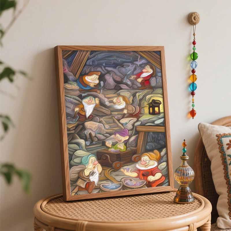 Disney Oil Painting Seven Dwarfs Mining Diamonds Painting Art Handmade Diy Painting Home Decoration Gift