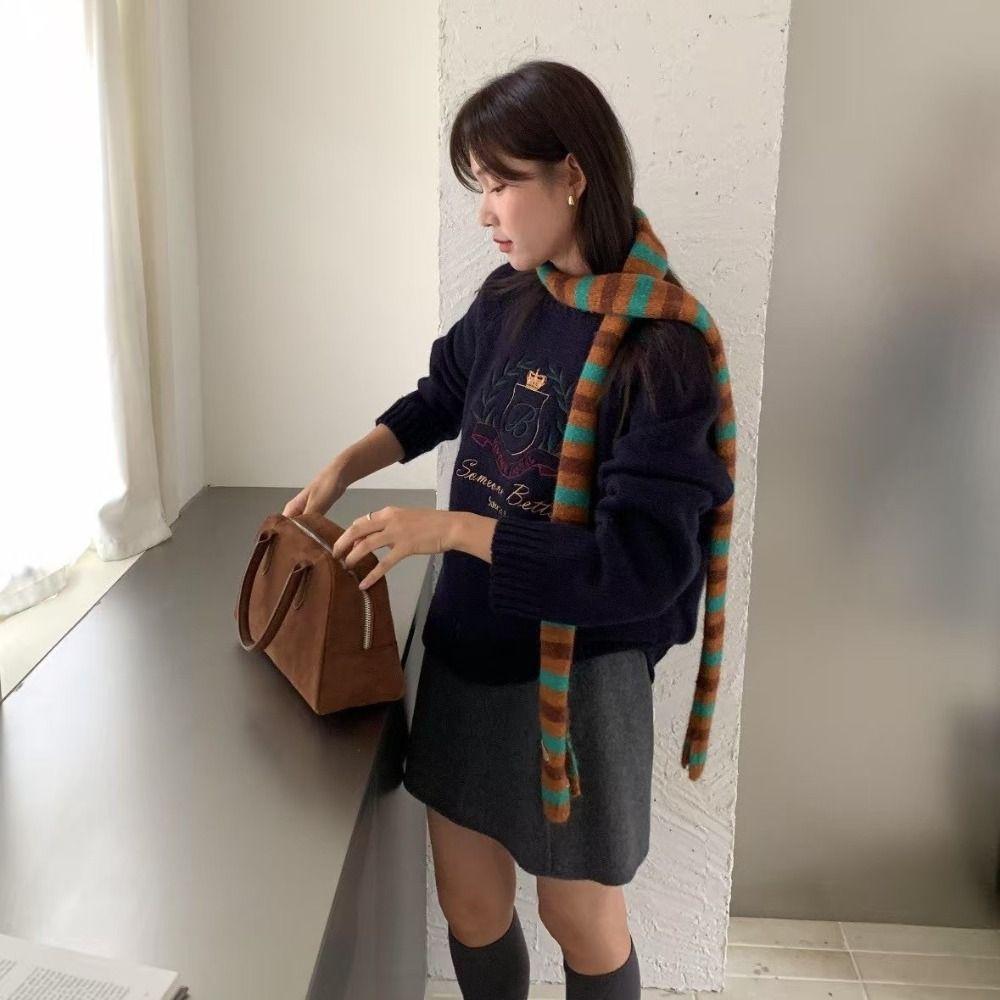 Black Grey Stripe Women Long Scarves Cotton Y2K Girl Scarf Fashion Thin Scarf  Fashion Streetwear
