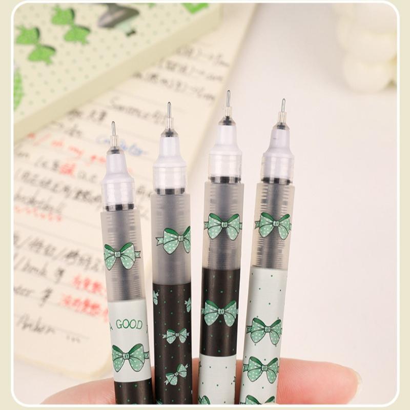 4Pcs Cute Cartoon Straight Liquid Type Ball Pens 0.5mm Black Drawing Neutral Pen Signature Pen Student School Office Supplies